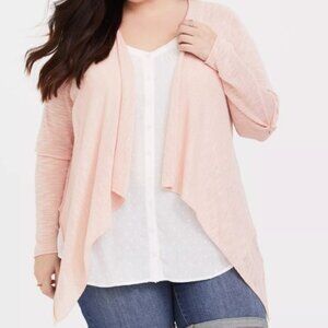 Slub Cardigan Drape Front Sweater